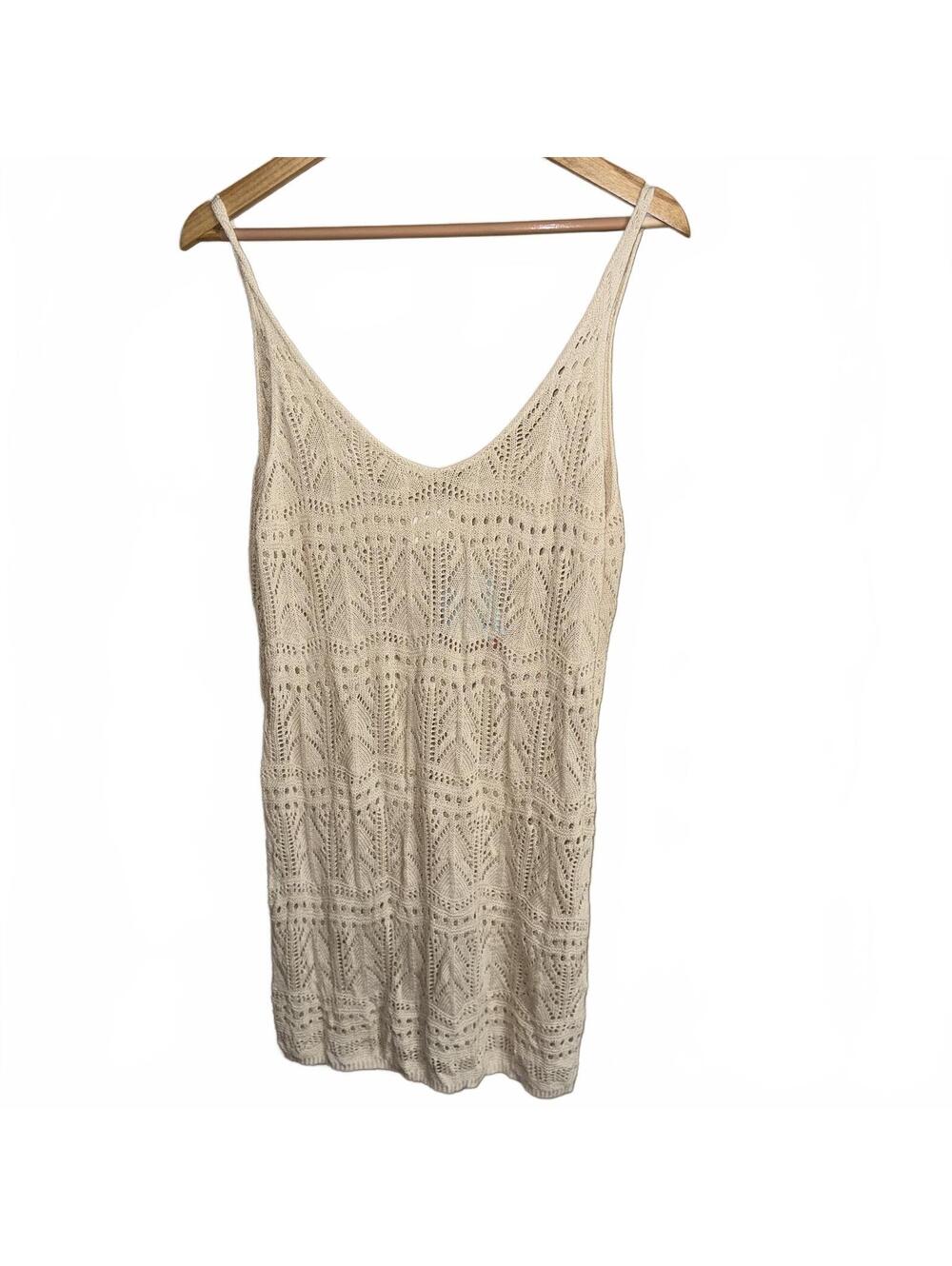 Shade & Shore Crochet Knit Swim Cover Tank Dress Beige Women's XL